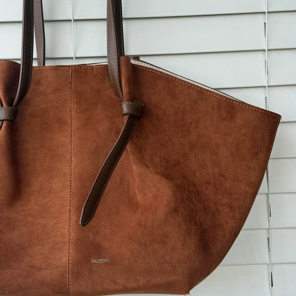 LARGE Tote Bag - CHOCOLATE Faux SUEDE Shoulder Bag Everyday Basic - Picture 4 of 8